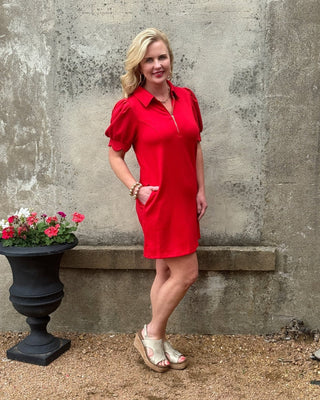 Puff Sleeve Solid Dress - Annie Jack TX