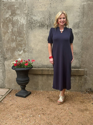 Double Soft Knit V - Neck Dress - Annie Jack TX
