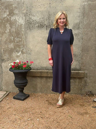 Double Soft Knit V - Neck Dress - Annie Jack TX