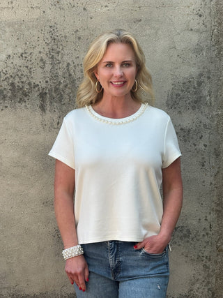 Pearl Stud Crew Neck Tee - Annie Jack TX