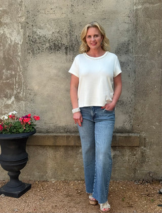 Pearl Stud Crew Neck Tee - Annie Jack TX