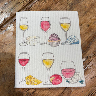 Wine and Cheese Pairing Swedish Dishcloth - Annie Jack TX