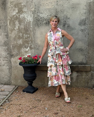 Rosie Floral Tiered Button - Down Sleeveless Dress - Annie Jack TX