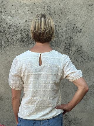 Cream Embroidered Fringe Puff Sleeve Top - Annie Jack TX