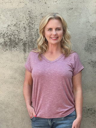Soft Knit V - Neck Short Sleeve Tee - Annie Jack TX
