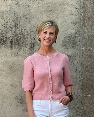 Scalloped Pink Short Sleeve Sweater - Annie Jack TX