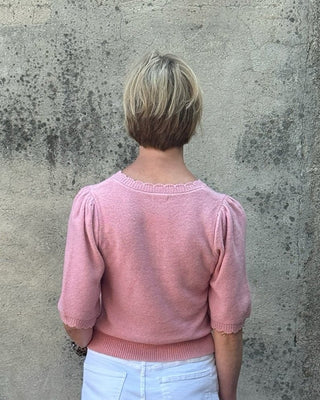 Scalloped Pink Short Sleeve Sweater - Annie Jack TX