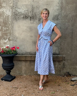 Periwinkle Blue Polka Dot Cap Sleeve Midi Dress - Annie Jack TX