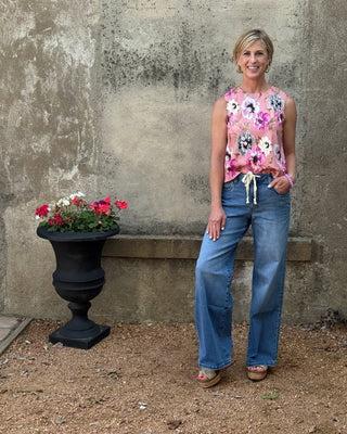 Lily Pink Floral Round Neck Sleeveless Top - Annie Jack TX