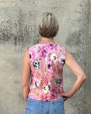 Lily Pink Floral Round Neck Sleeveless Top - Annie Jack TX