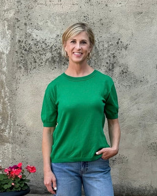 Kelly Green Crew Neck Half Sleeve Sweater - Annie Jack TX