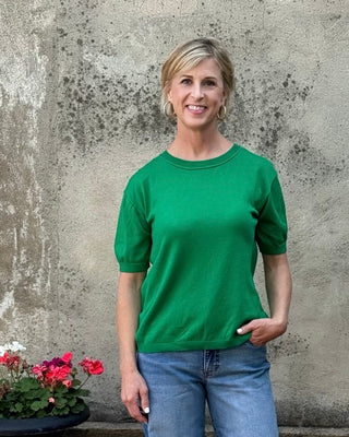 Kelly Green Crew Neck Half Sleeve Sweater - Annie Jack TX