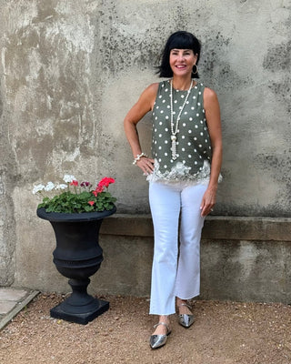Polka Dot Sleeveless Top With Lace Detail - Annie Jack TX