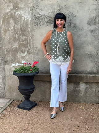 Polka Dot Sleeveless Top With Lace Detail - Annie Jack TX