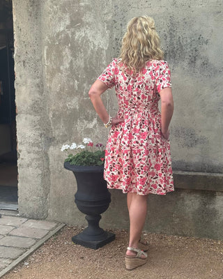 Cream Floral Short Sleeve Dress with Side Pockets - Annie Jack TX