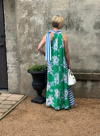 Coastal Garden Floral & Striped Halter Maxi Dress - Annie Jack TX