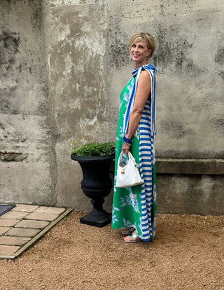 Coastal Garden Floral & Striped Halter Maxi Dress - Annie Jack TX