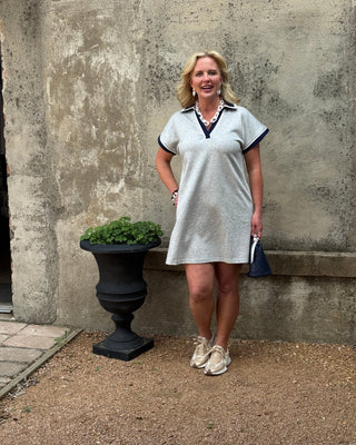 Solid Short Sleeve Dress with Sporty Trim - Annie Jack TX