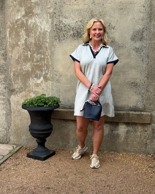 Solid Short Sleeve Dress with Sporty Trim - Annie Jack TX