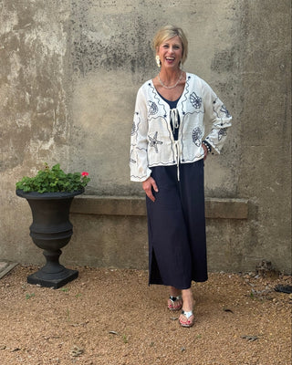 Navy Linen Side Slit Pant - Annie Jack TX