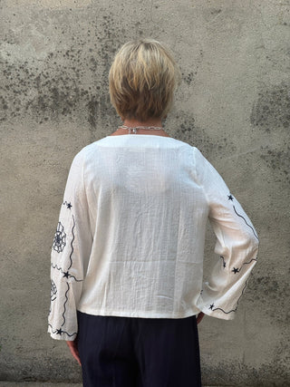 Marina Coastal Embroidered Linen Tie - Front Top - Annie Jack TX