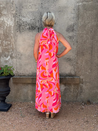 ANNIE JACK Abstract Printed High Neck Knotted Nape Maxi Dress - Annie Jack TX
