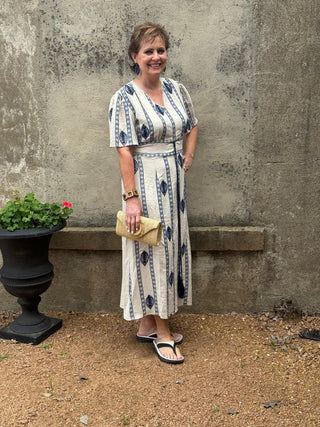 Coastal Chic Geometric Embroidered Linen Midi Dress - Annie Jack TX