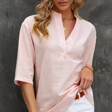 Pink Mandarin Neck Blouse - Annie Jack TX