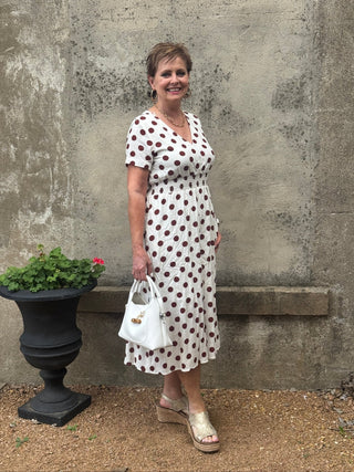Sandy Shores Polka Dot Smocked Midi Dress - Annie Jack TX