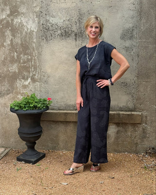 Midnight Navy Paisley Print Drawstring Pant - Annie Jack TX
