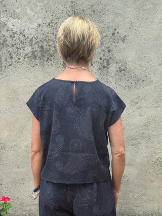 Midnight Navy Paisley Print Shell Top - Annie Jack TX