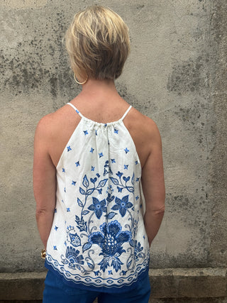 Mediterranean Blue Floral Top - Annie Jack TX