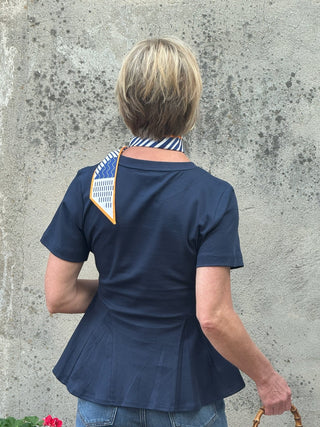 Navy Short Sleeve Peplum Top - Annie Jack TX