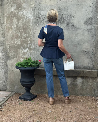 Navy Short Sleeve Peplum Top - Annie Jack TX