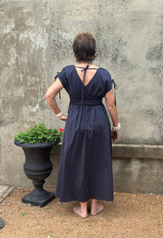 Midnight Bloom Floral Applique V - Neck Maxi Dress - Annie Jack TX
