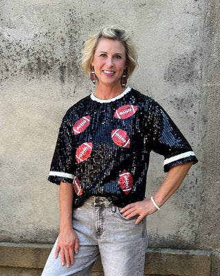 Sequin Rugby Crew Neck T-Shirt - Annie Jack TX
