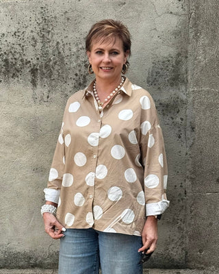 Sunny Sands Polka Dot Cotton Button Down - Annie Jack TX