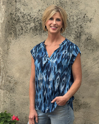 Ocean Blues Watercolor Print Top - Annie Jack TX