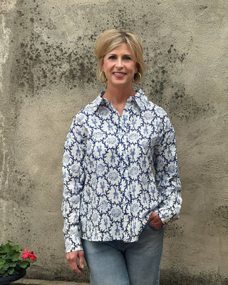 Blue Coral & Lobster Button - Down Top - Annie Jack TX