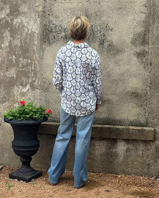 Blue Coral & Lobster Button - Down Top - Annie Jack TX
