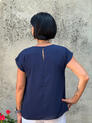 Navy Front - Pleat Sleeveless Shell Blouse - Annie Jack TX