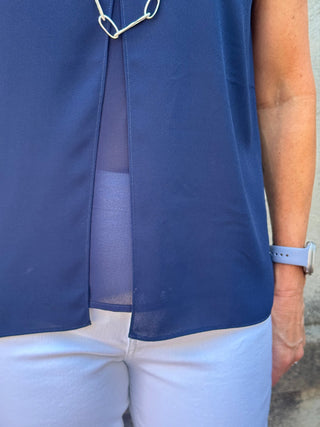 Navy Front - Pleat Sleeveless Shell Blouse - Annie Jack TX