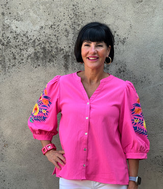Floral Puff Sleeve Button Down Top