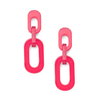 Pair of pink chain-link earrings on a white background