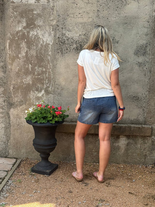 Star Spangled Cotton Denim Shorts
