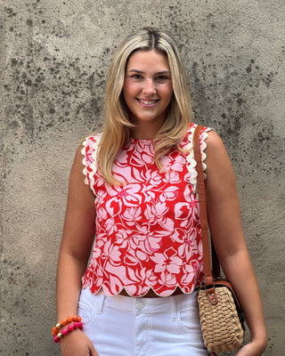 Rosy Bloom Scallop Trim Summer Top - Annie Jack TX
