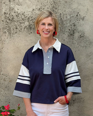 Navy Striped Bell Sleeve Top - Annie Jack TX