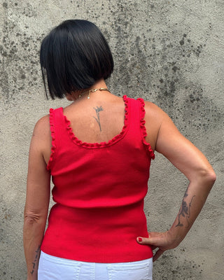 Cherry Red Ruffle Detail Sweater Tank - Annie Jack TX