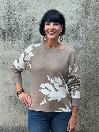 Fall Leaf Taupe Sweater - Annie Jack TX