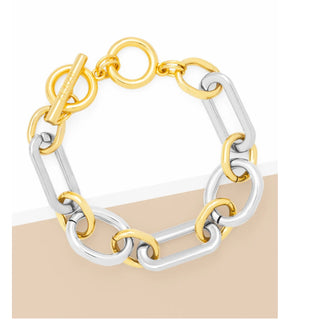 Two-Tone Oval and Paperclip Link Bracelet - Annie Jack TX